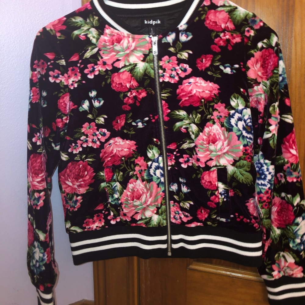 Kidpik crushed velvet rose bomber jacket